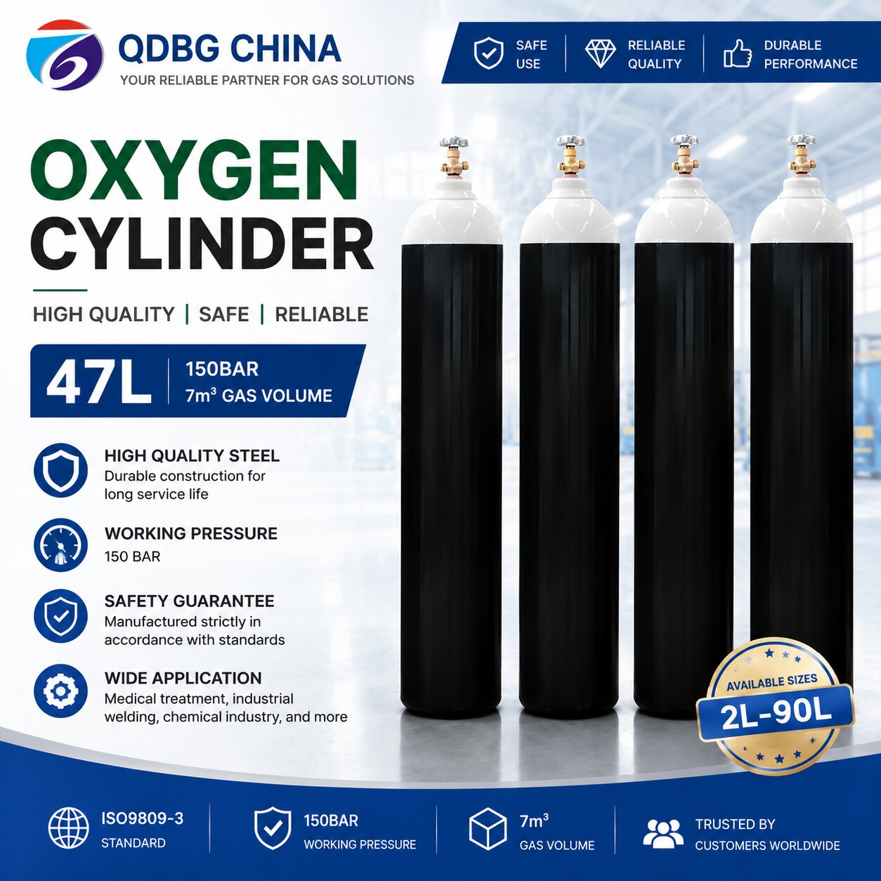 QDBG CHINA 47 litre oxygen gas cylinders