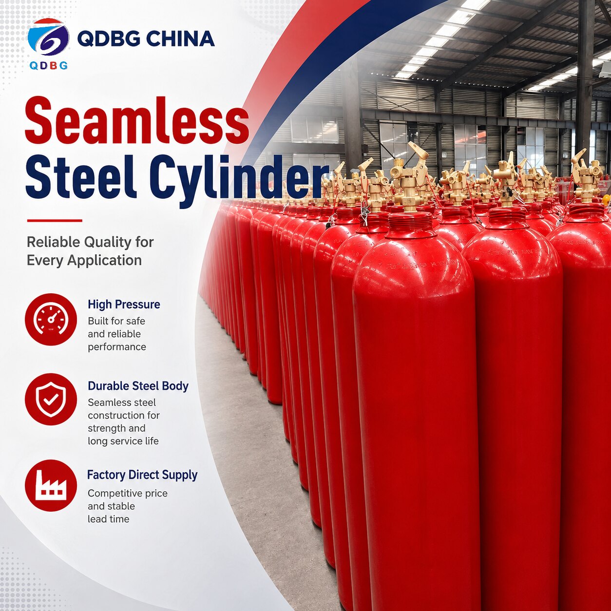 QDBG CHINA 68 litre red seamless steel gas cylinders